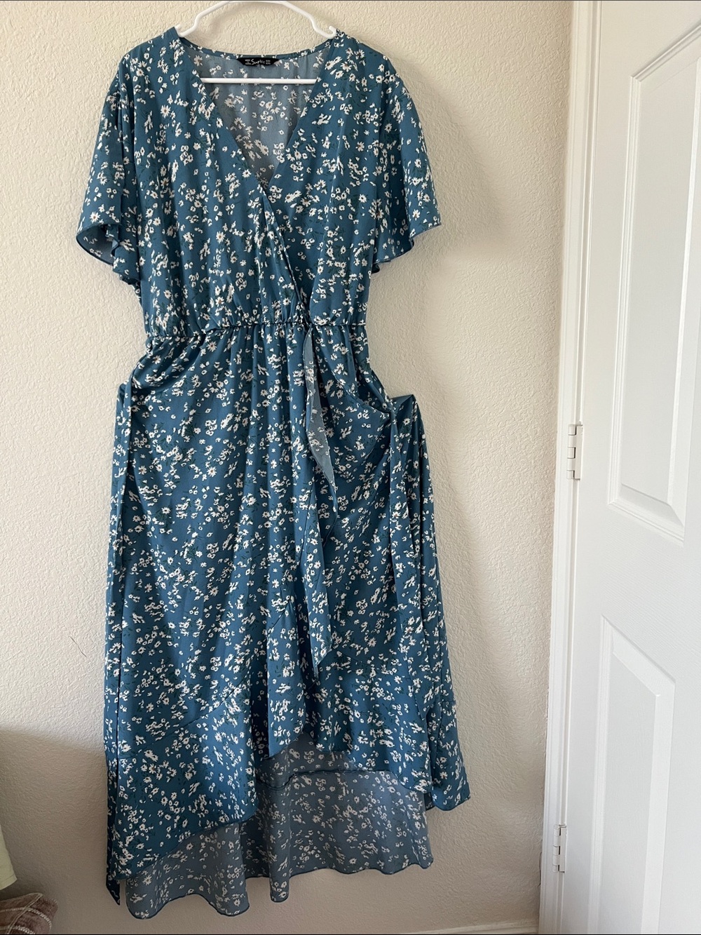 Teal Floral Wrap Midi Dress - Unbranded